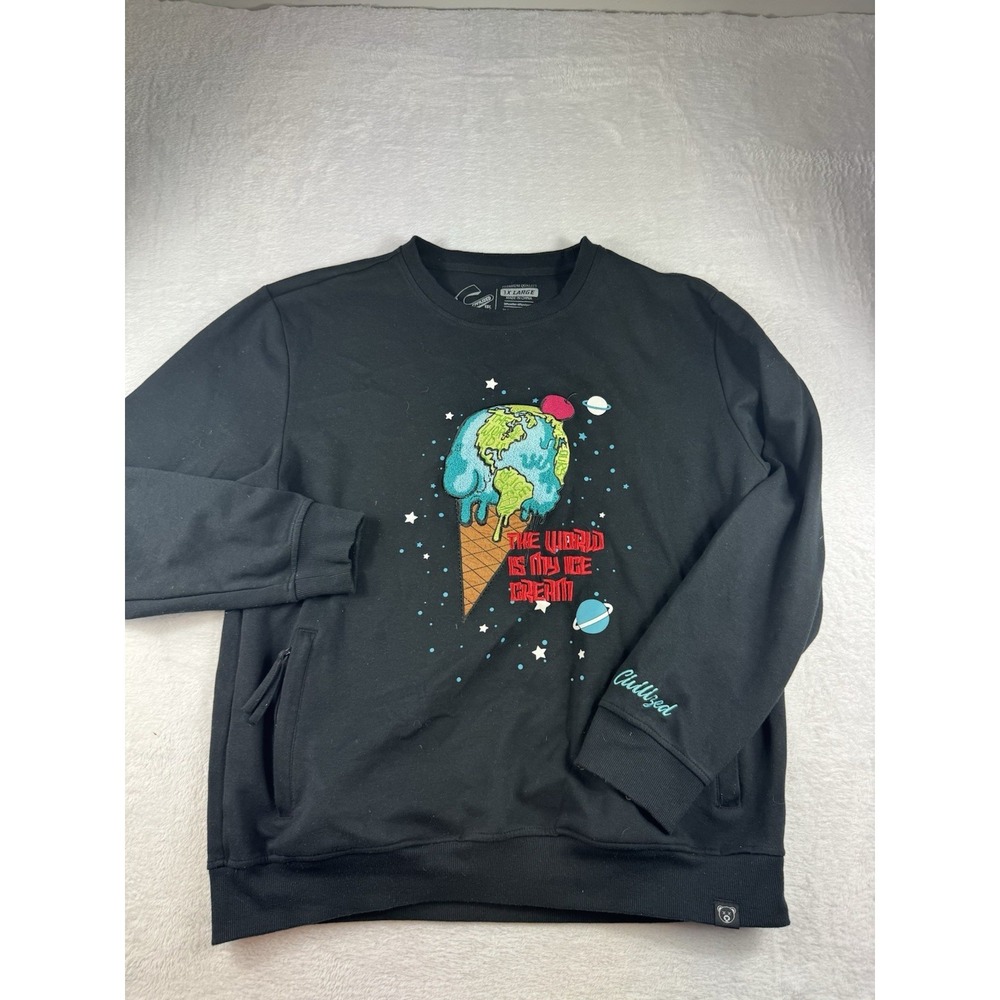 Civilized‎ Sweatshirt Mens Small Black Embroidered Ice Cream Cone Mens 3XL